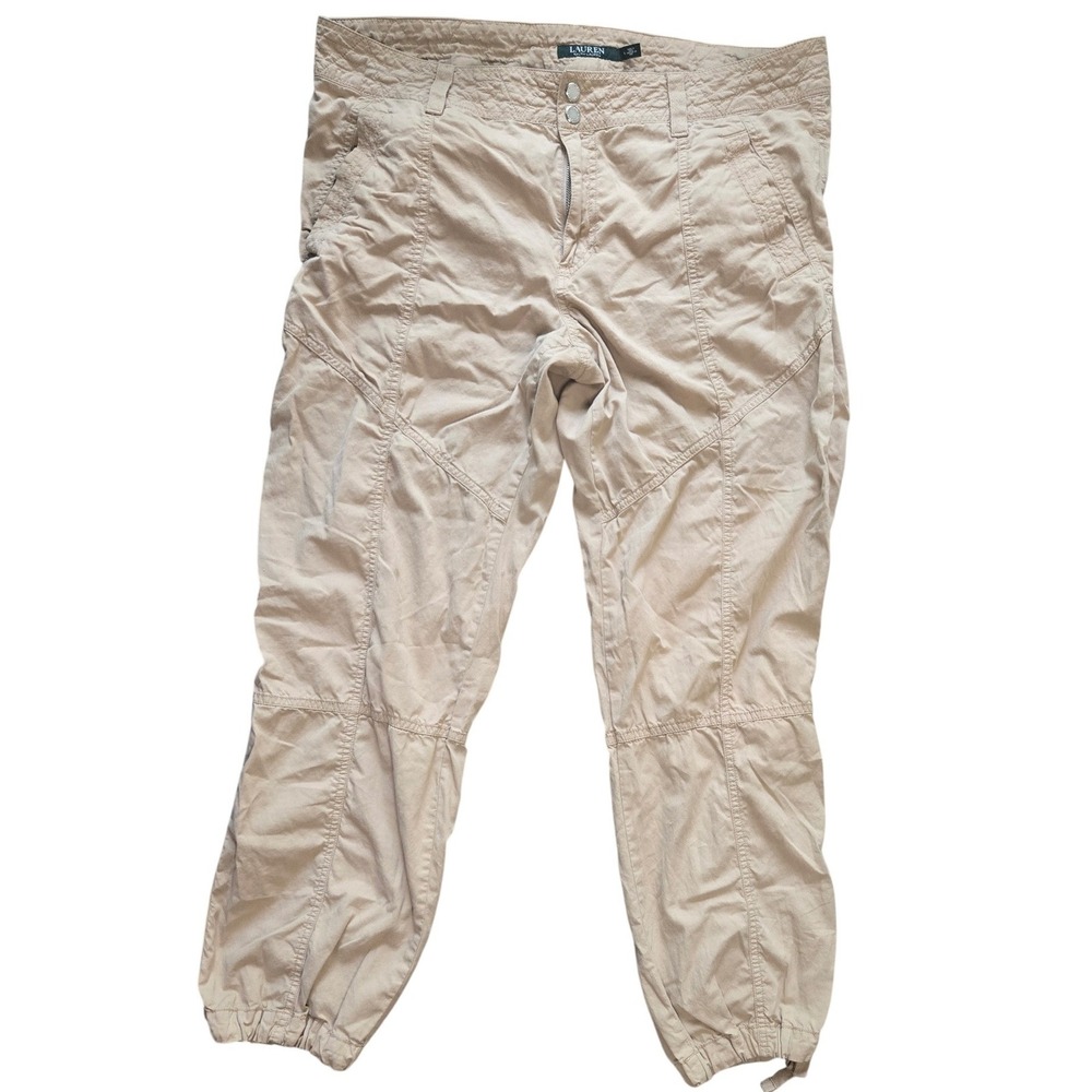 Lauren Ralph Lauren Cargo Jogger Pants Tan 100% Cotton Utility Women's 14